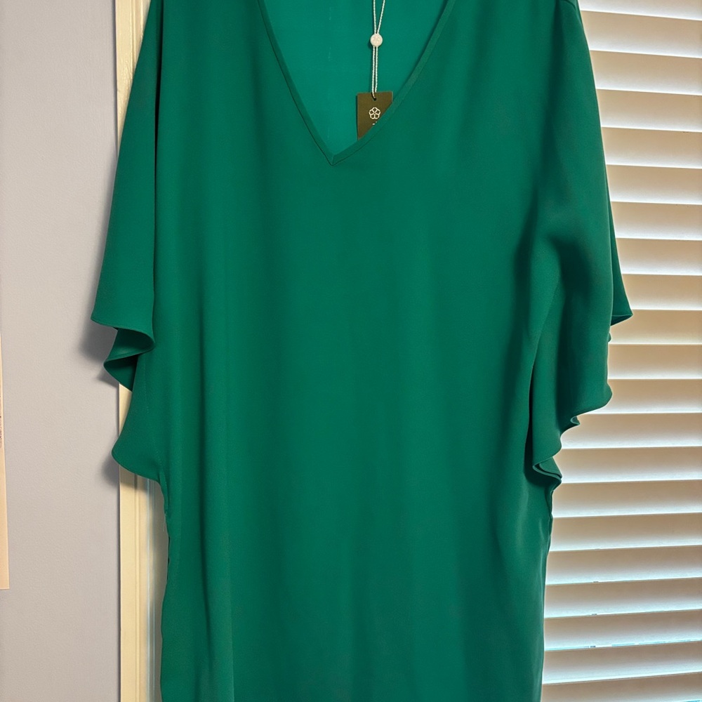 Trina Turk Green Flutter Sleeve Mini Dress